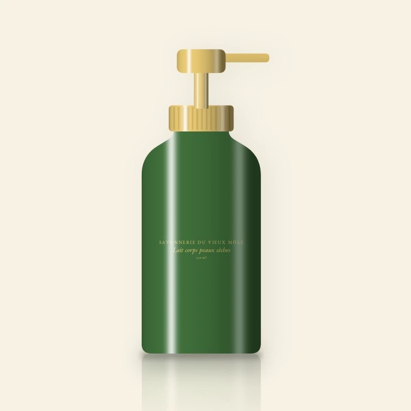 Lait corps peaux sèches à l'huile de jojoba – Savonnerie du Vieux Môle, flacon-pompe 250 ml