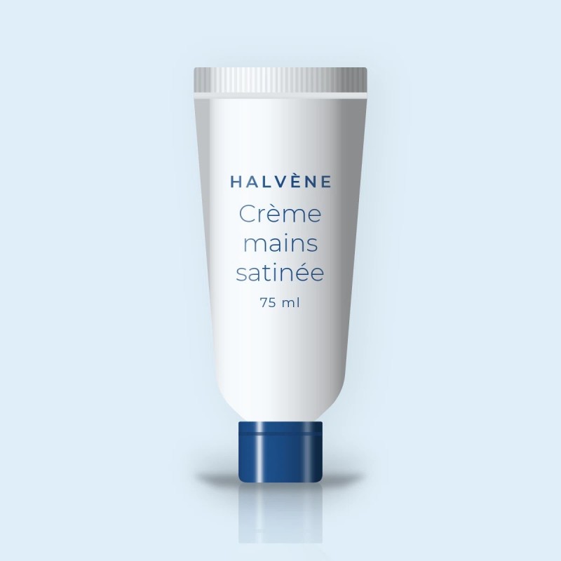 Crème mains et ongles satinée au beurre de karité – Halvène, tube 75 ml