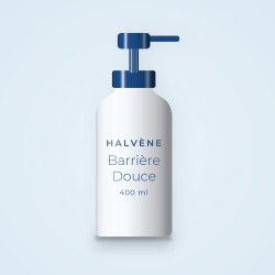 Nettoyant visage exfoliant doux Barrière Douce – Halvène, flacon-pompe 400 ml