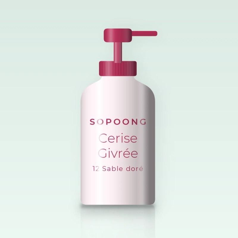 Fond de teint anti-imperfections Cerise Givrée – Sopoong, flacon-pompe 30 ml, teinte 12 Sable doré