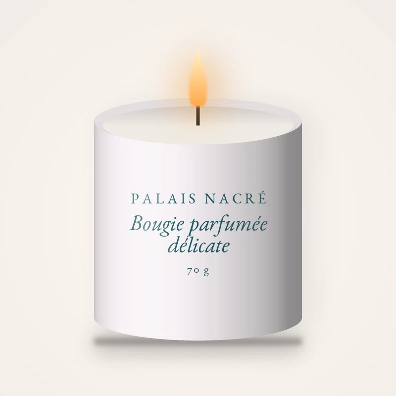 Bougie parfumée délicate au sapin baumier – Palais Nacré, pot en verre 70 g