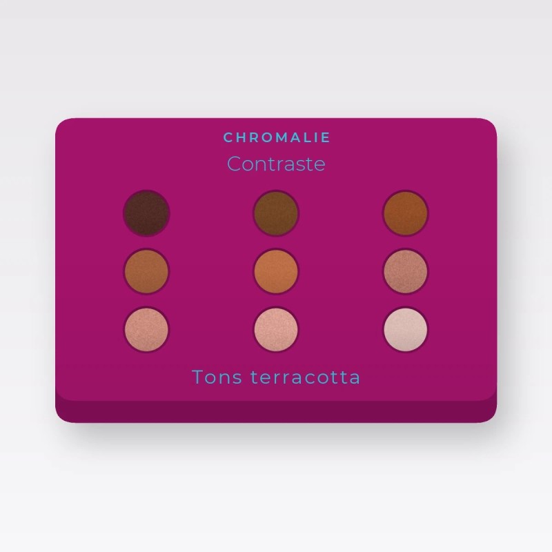 Palette yeux Contraste sans transfert – Chromalie, 12 × 1 g, teinte Tons terracotta