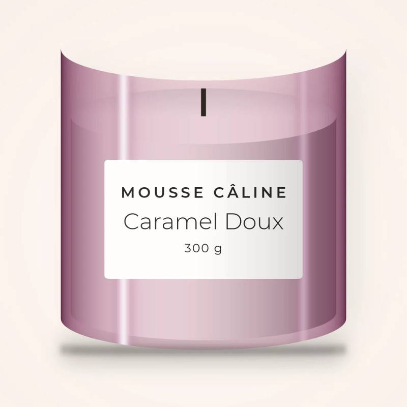 Bougie parfumée Caramel Doux au lavandin – Mousse Câline, pot en verre 300 g
