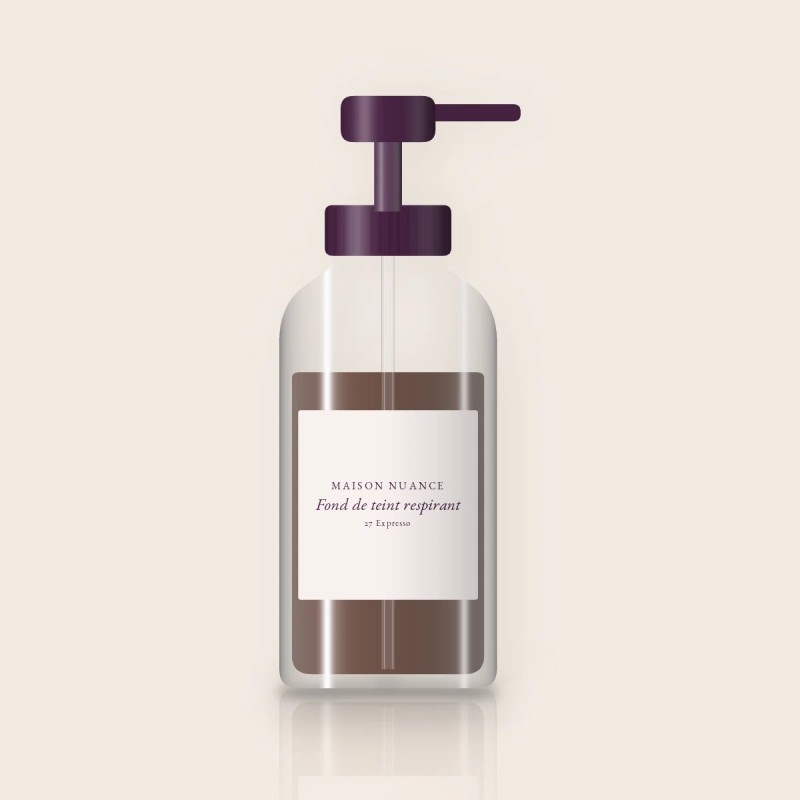 Fond de teint respirant à l'eau de rose – Maison Nuance, flacon-pompe 30 ml, teinte 27 Expresso