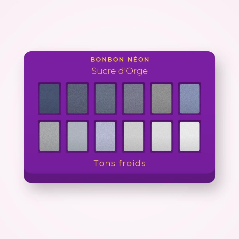 Palette yeux Sucre d'Orge au kaolin – Bonbon Néon, 4 × 1,2 g, teinte Tons froids