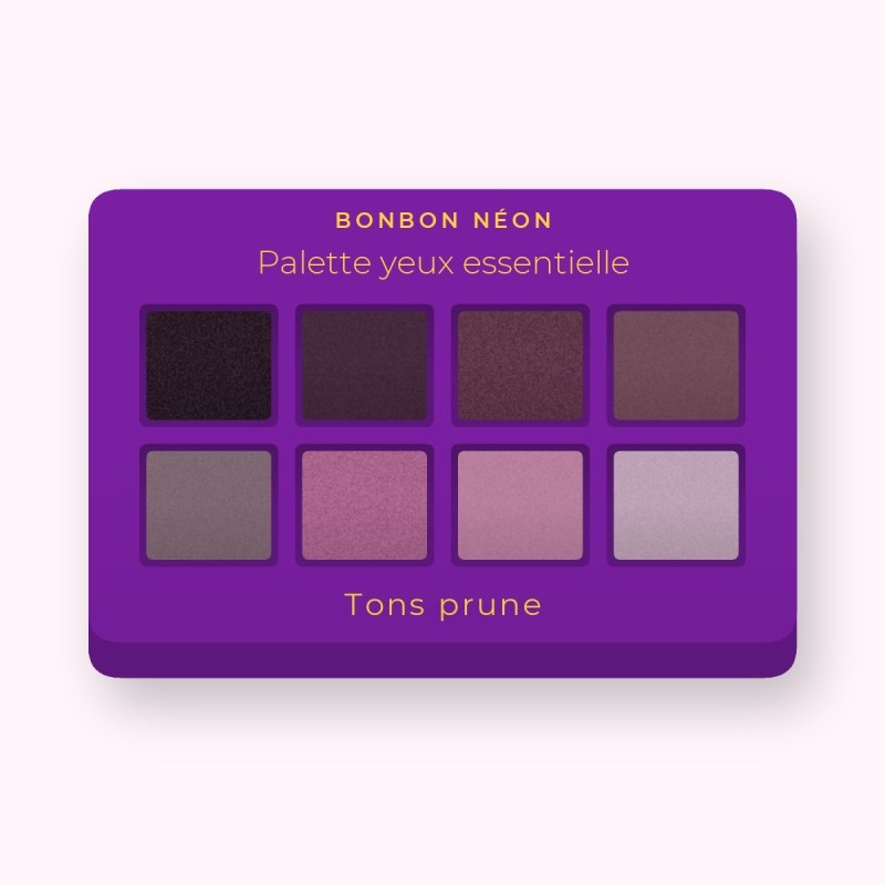 Palette yeux essentielle à l'huile de ricin – Bonbon Néon, 4 × 1,2 g, teinte Tons prune