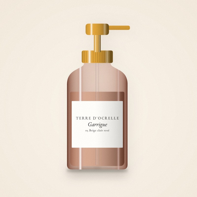Fond de teint anti-humidité Garrigue – Terre d'Ocrelle, flacon-pompe 35 ml, teinte 05 Beige clair rosé
