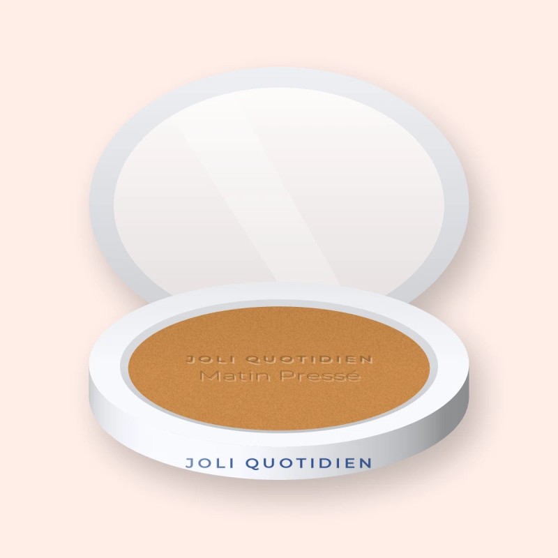 Enlumineur Matin Pressé effet seconde peau – Joli Quotidien, boîtier 7 g, teinte Ambre