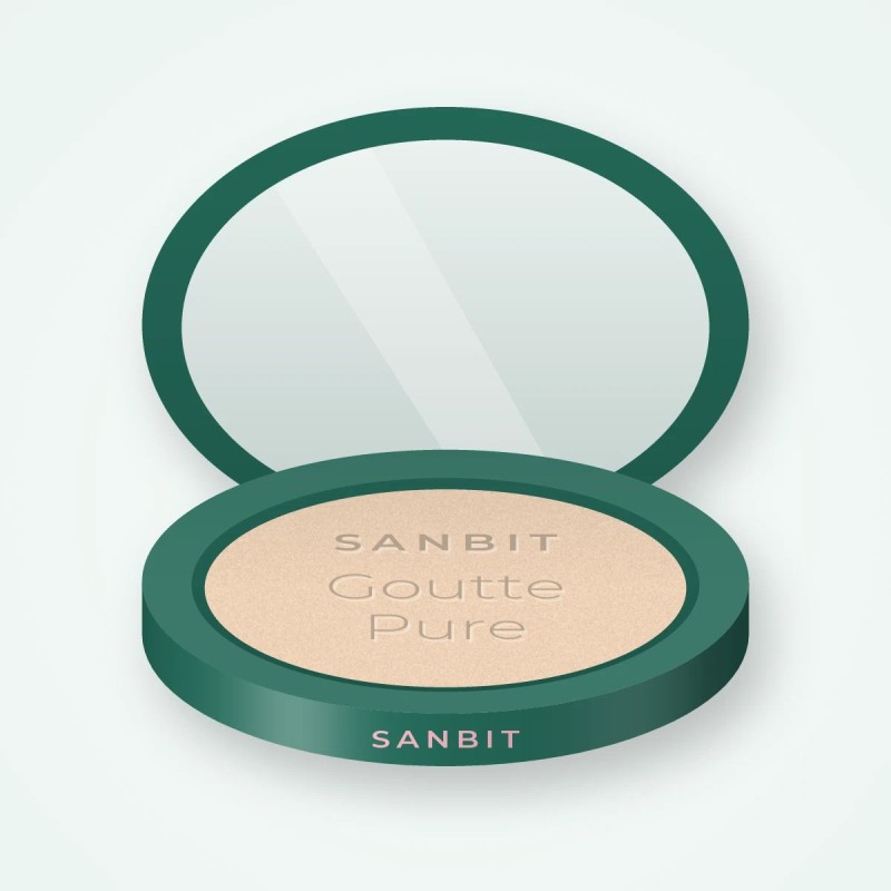 Poudre Goutte Pure au thé vert – Sanbit, boîtier 20 g, teinte 03 Ivoire