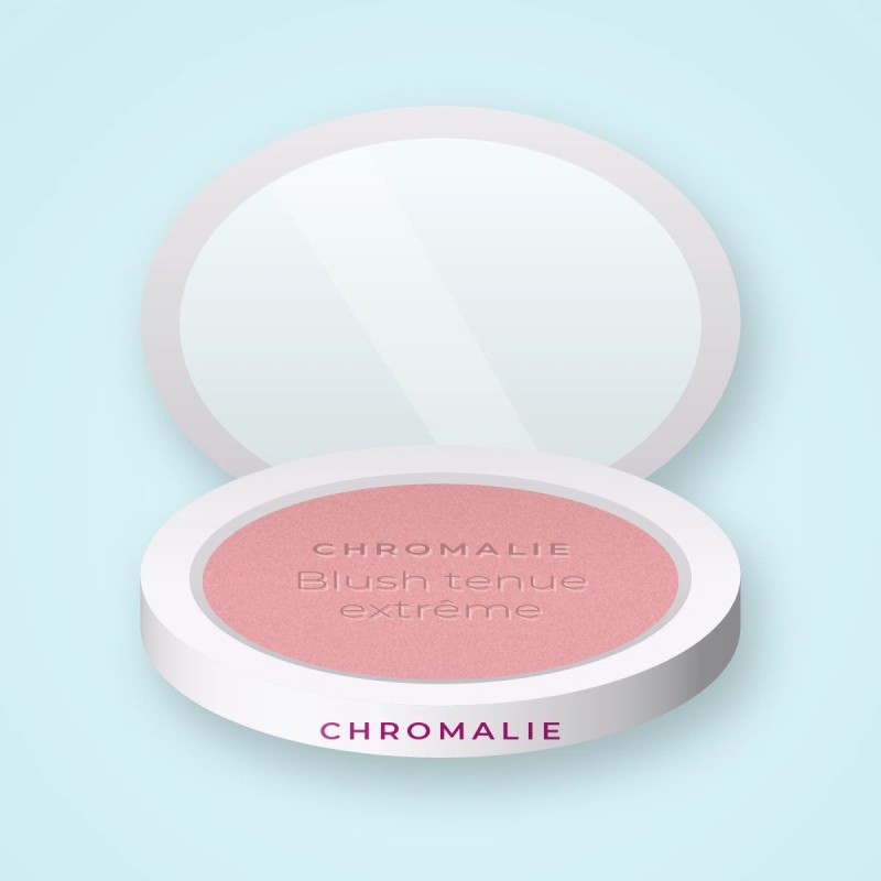Blush tenue extrême au beurre de karité – Chromalie, boîtier 6 g, teinte 01 Rose poudré
