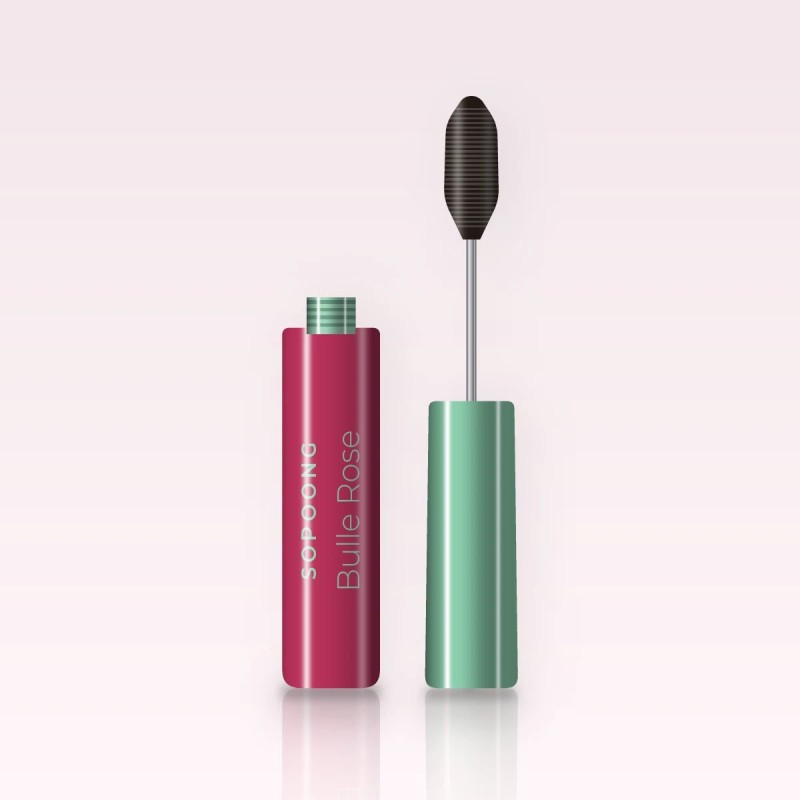 Mascara enrobant Bulle Rose – Sopoong, flacon et brosse 4 ml, teinte Brun noir