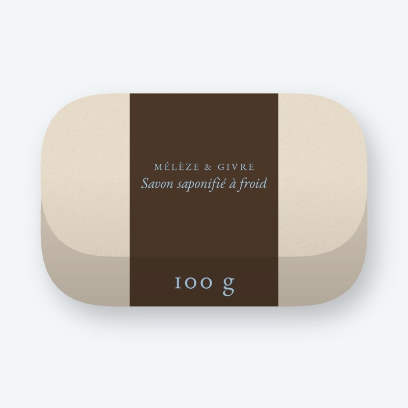 Savon saponifié à froid au rhassoul – Mélèze & Givre, pain 100 g