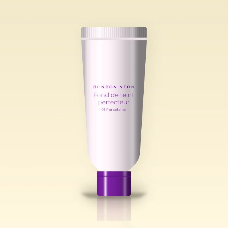 Fond de teint perfecteur à la camomille – Bonbon Néon, tube 30 ml, teinte 01 Porcelaine