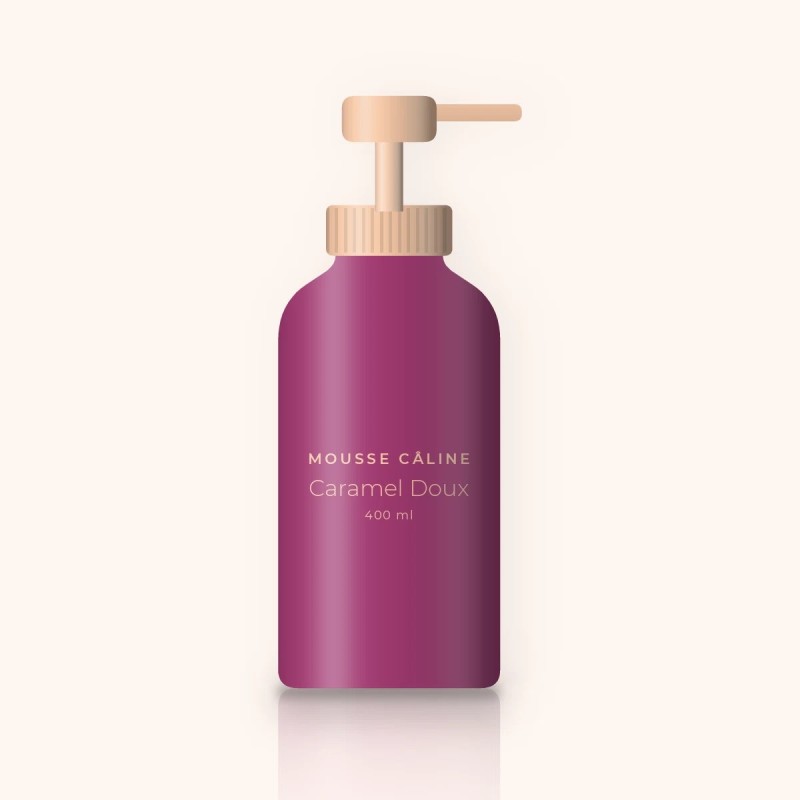 Lait corps Caramel Doux effet seconde peau – Mousse Câline, flacon-pompe 400 ml