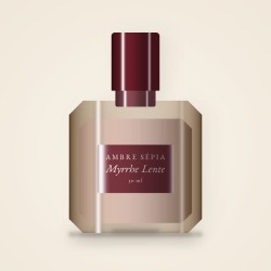 Parfum Myrrhe Lente joyeux au géranium rosat – Ambre Sépia, flacon 30 ml