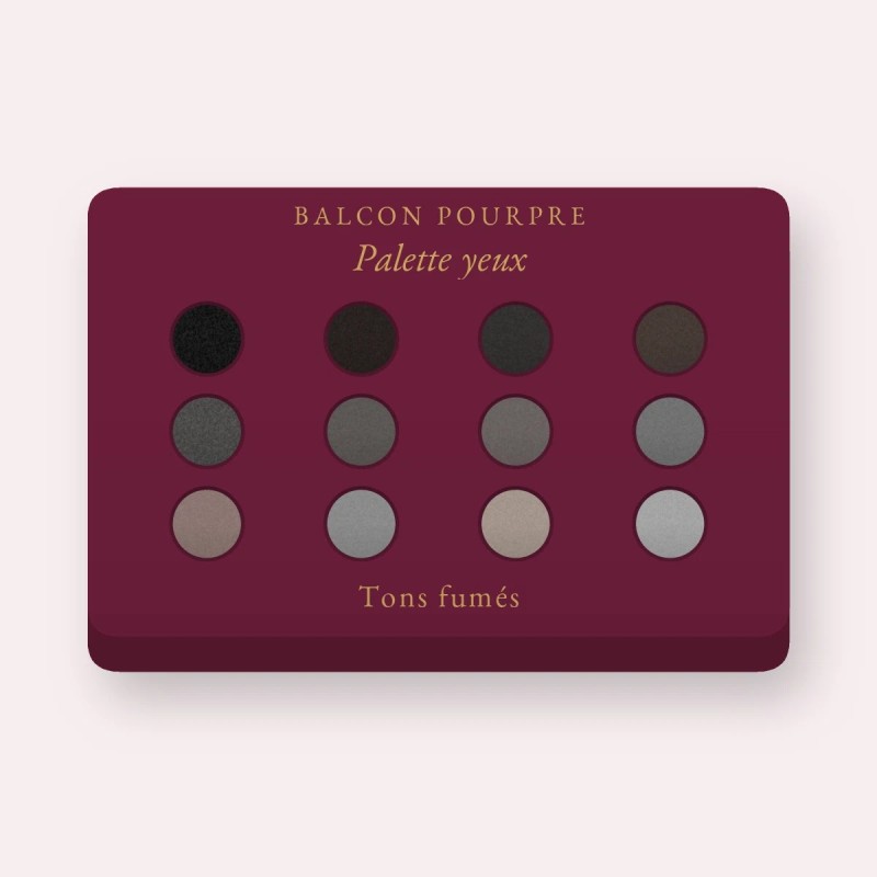 Palette yeux haute pigmentation à l'huile de ricin – Balcon Pourpre, 12 × 1 g, teinte Tons fumés