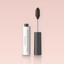 Mascara anti-bavures à l'huile de ricin – Yukimori, flacon et brosse 10 ml, teinte Brun noir