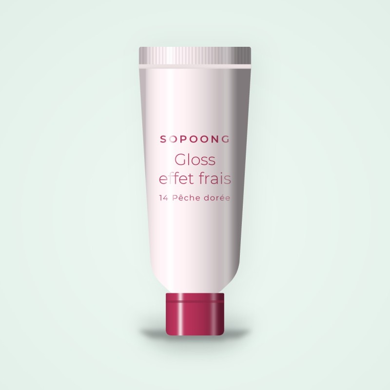 Gloss effet frais à la fleur de cerisier – Sopoong, tube 4 ml, teinte 14 Pêche dorée