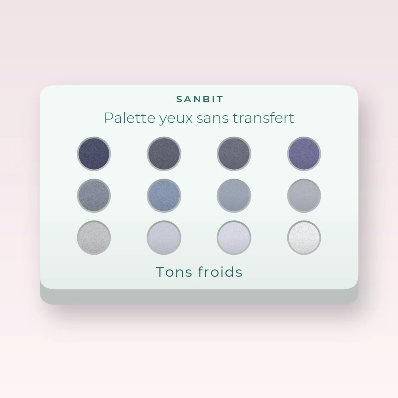 Palette yeux sans transfert à l'huile de noisette – Sanbit, 12 × 1 g, teinte Tons froids