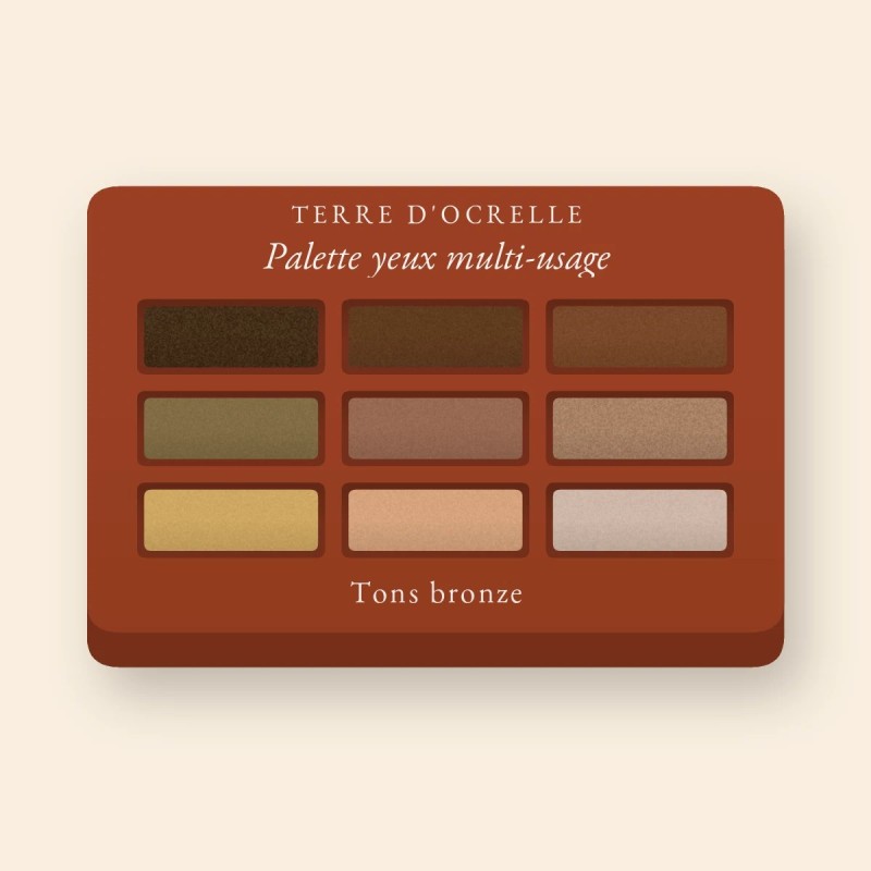 Palette yeux multi-usage à l'huile de raisin – Terre d'Ocrelle, 12 × 1 g, teinte Tons bronze
