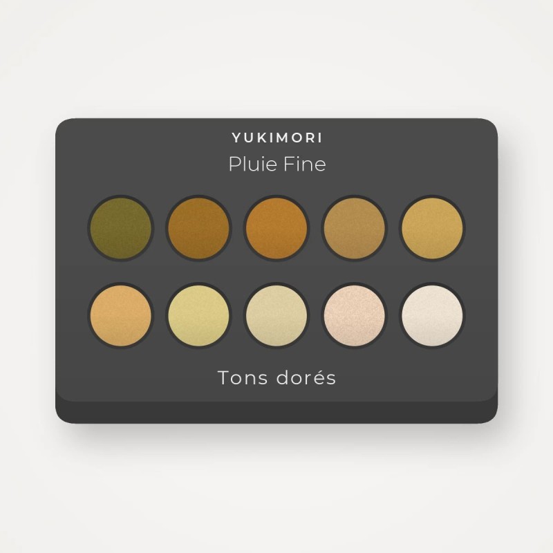 Palette yeux Pluie Fine à la poudre de soie – Yukimori, 9 × 1 g, teinte Tons dorés