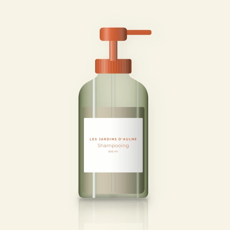 Shampooing hydratation intense à la caféine – Les Jardins d'Aulne, flacon-pompe 500 ml