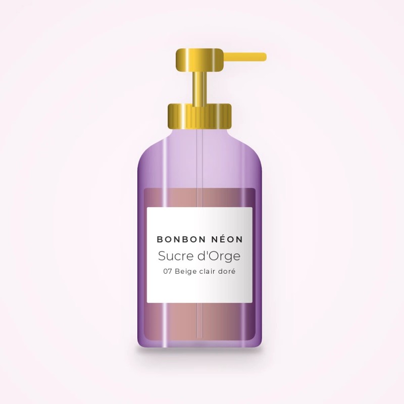 Fond de teint sublimateur Sucre d'Orge – Bonbon Néon, flacon-pompe 30 ml, teinte 07 Beige clair doré