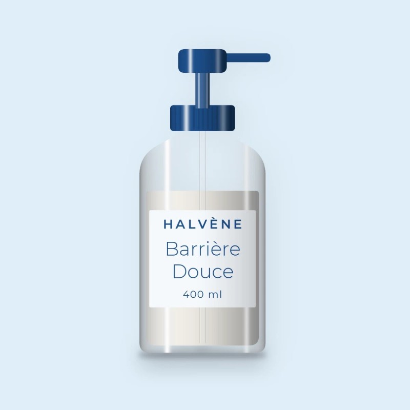 Nettoyant visage équilibrant Barrière Douce – Halvène, flacon-pompe 400 ml