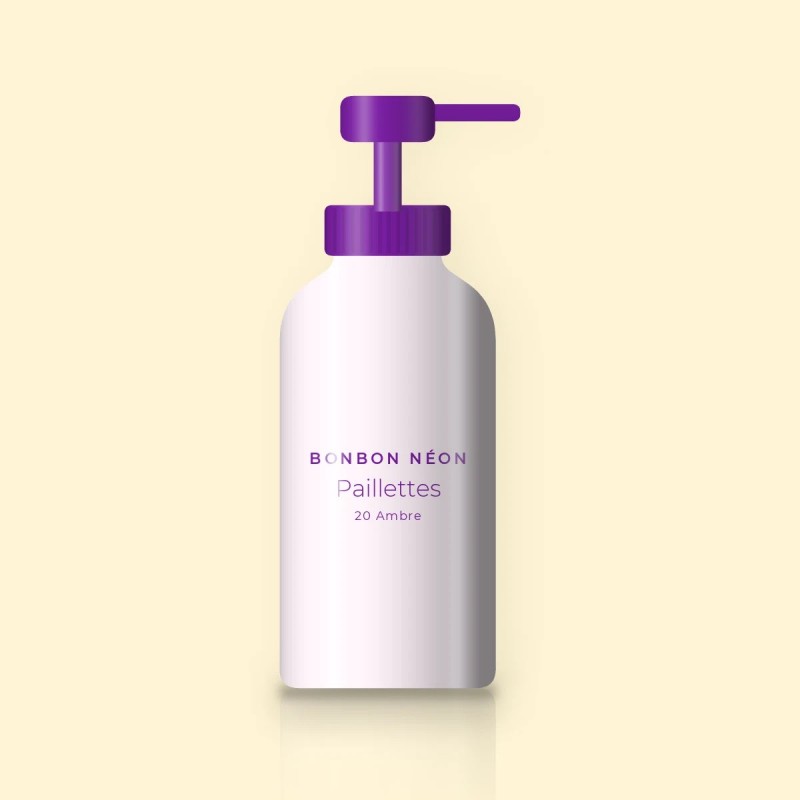 Fond de teint sublimateur Paillettes – Bonbon Néon, flacon-pompe 35 ml, teinte 20 Ambre