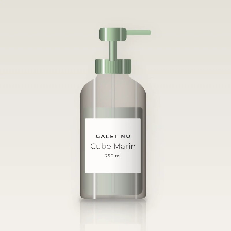 Shampooing Cube Marin à la fleur d'hibiscus – Galet Nu, flacon-pompe 250 ml