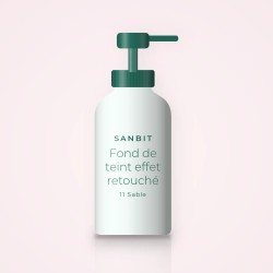 Fond de teint effet retouché à la réglisse – Sanbit, flacon-pompe 30 ml, teinte 11 Sable
