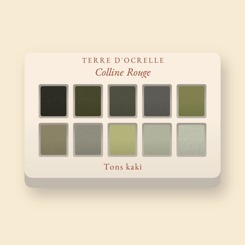 Palette yeux Colline Rouge saisonnière – Terre d'Ocrelle, 12 × 1 g, teinte Tons kaki