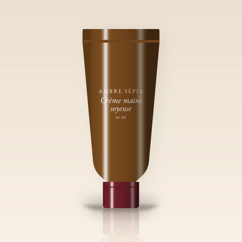 Crème mains et pieds soyeuse à l'huile de sésame – Ambre Sépia, tube 30 ml