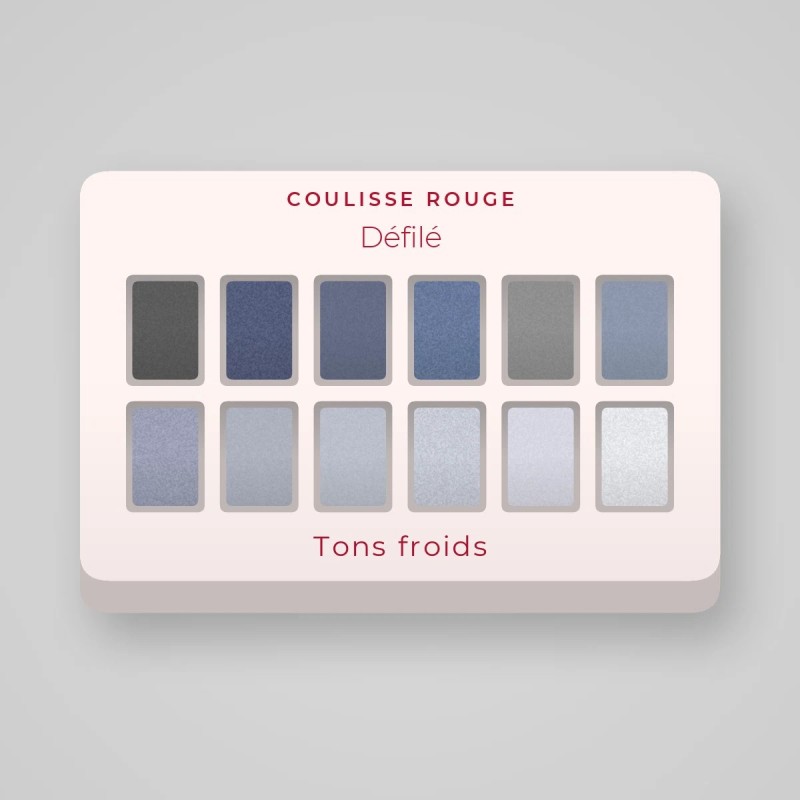 Palette yeux Défilé effet smoky – Coulisse Rouge, 12 × 1 g, teinte Tons froids