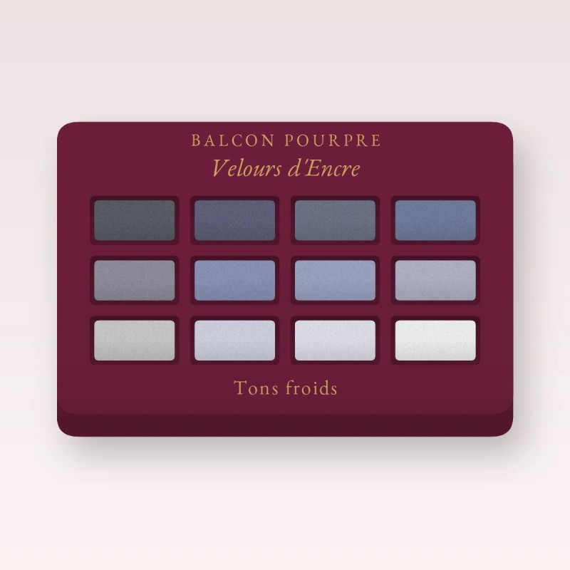 Palette yeux Velours d'Encre à la poudre de perle – Balcon Pourpre, 12 × 1 g, teinte Tons froids