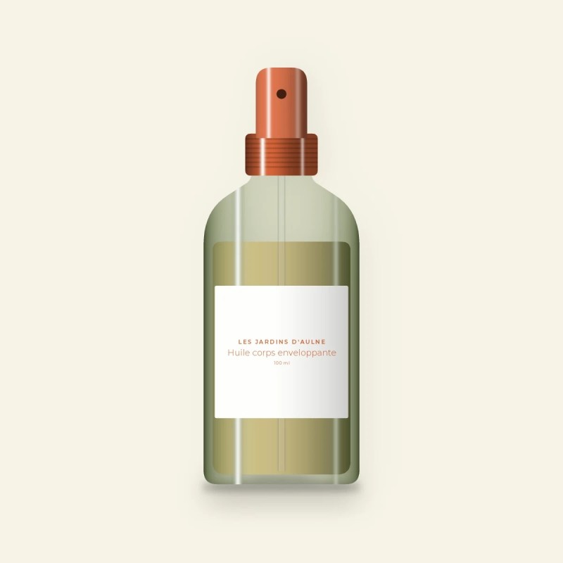 Huile corps sèche enveloppante à l'amande douce – Les Jardins d'Aulne, flacon spray 100 ml