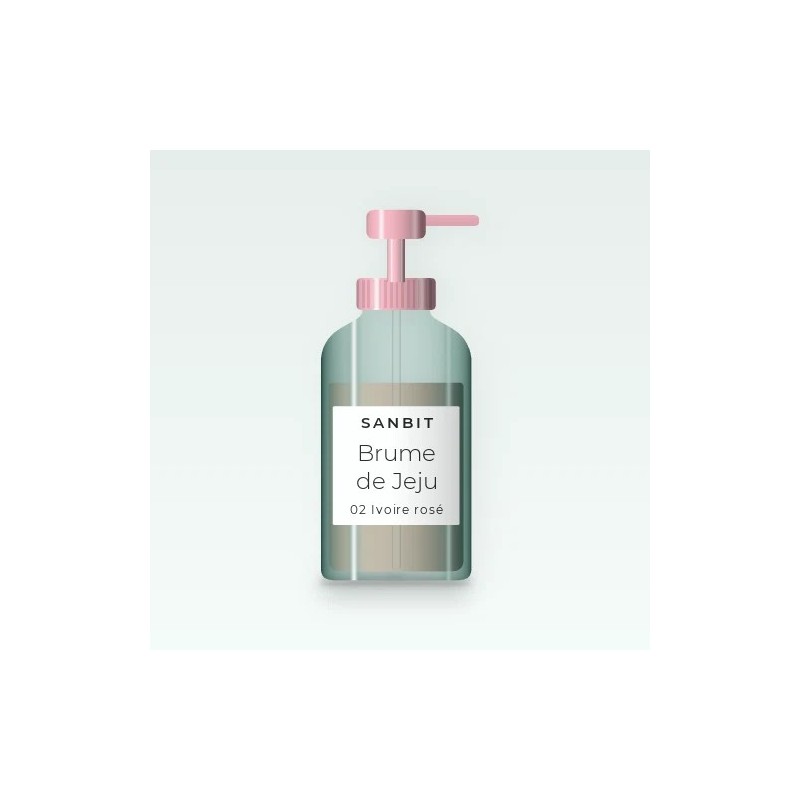 Fond de teint ultra-couvrant Brume de Jeju – Sanbit, flacon-pompe 30 ml, teinte 02 Ivoire rosé