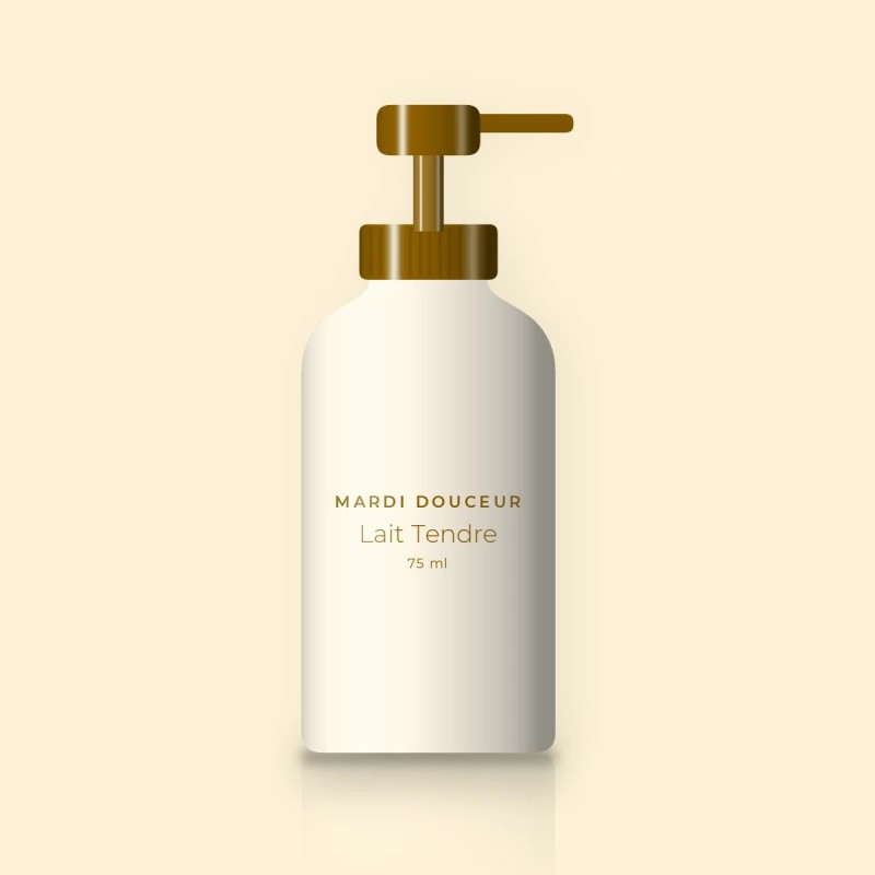 Crème hydratante Lait Tendre au beurre de mangue – Mardi Douceur, flacon-pompe 75 ml