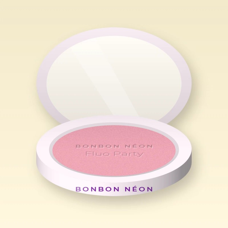 Blush Fluo Party haute pigmentation – Bonbon Néon, boîtier 4 g, teinte 02 Rose tendre