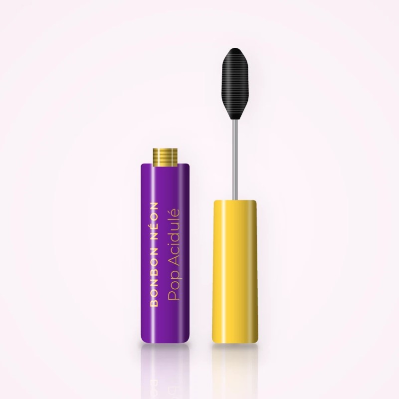 Mascara gainant Pop Acidulé – Bonbon Néon, flacon et brosse 4 ml, teinte Noir intense