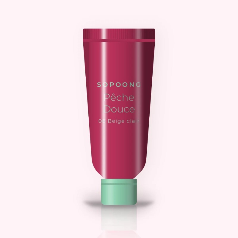Fond de teint Pêche Douce au thé vert – Sopoong, tube 30 ml, teinte 06 Beige clair