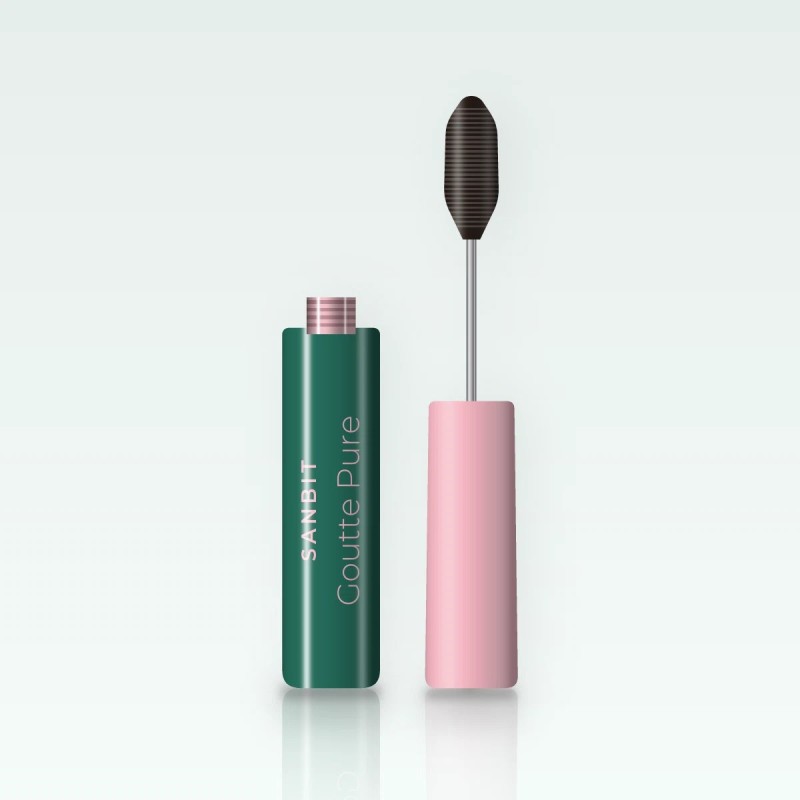 Mascara effet cils de poupée Goutte Pure – Sanbit, flacon et brosse 10 ml, teinte Brun noir