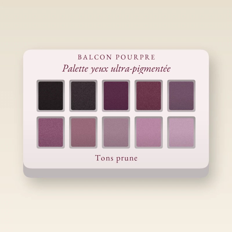 Palette yeux ultra-pigmentée à la poudre de soie – Balcon Pourpre, 4 × 1,2 g, teinte Tons prune
