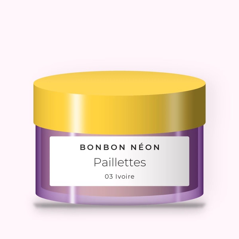 Poudre Paillettes anti-brillance – Bonbon Néon, pot 12 g, teinte 03 Ivoire