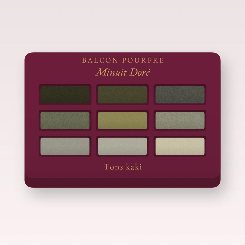 Palette yeux jour et nuit Minuit Doré – Balcon Pourpre, 12 × 1 g, teinte Tons kaki