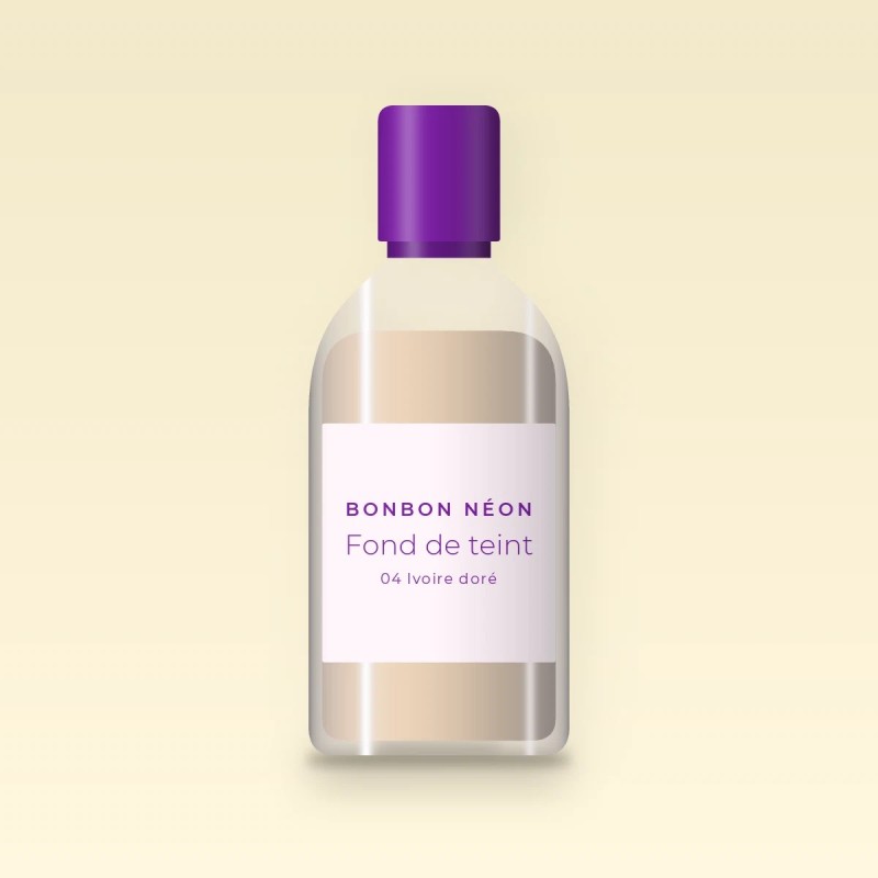 Fond de teint haute définition au squalane – Bonbon Néon, flacon 30 ml, teinte 04 Ivoire doré