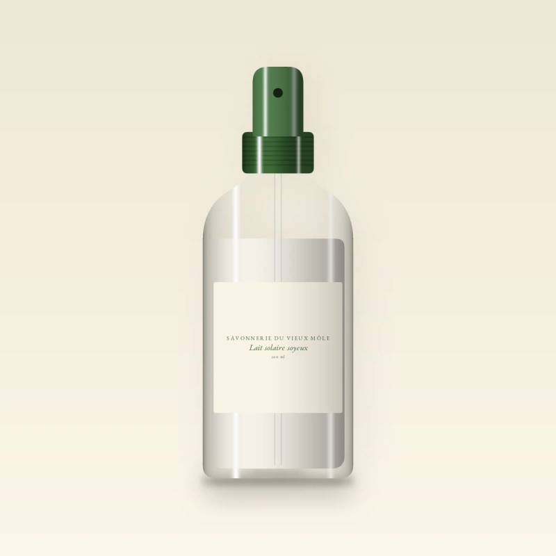Lait solaire soyeux à l'acide hyaluronique SPF 50+ – Savonnerie du Vieux Môle, flacon spray 200 ml