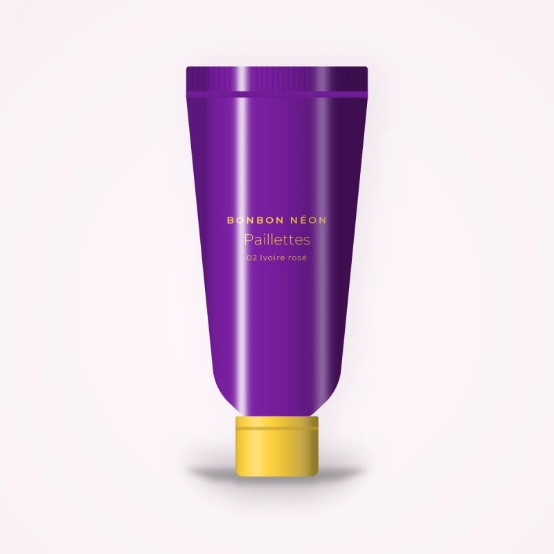 Fond de teint Paillettes sublimateur – Bonbon Néon, tube 35 ml, teinte 02 Ivoire rosé