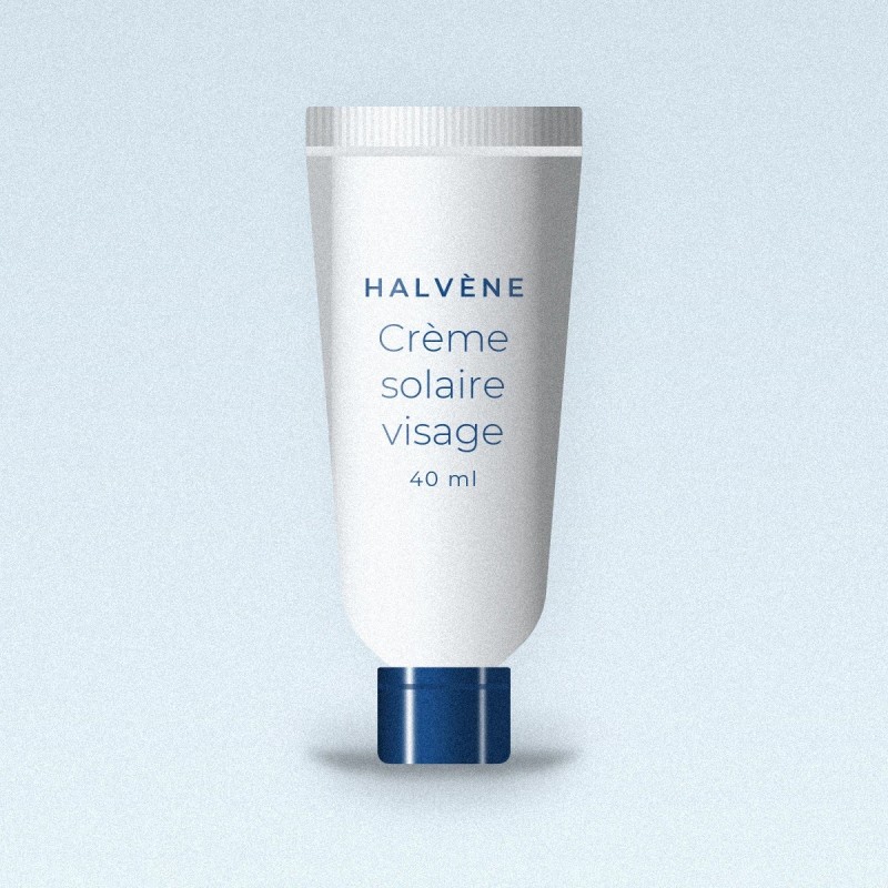 Crème solaire visage lissante au squalane SPF 50 – Halvène, tube 40 ml