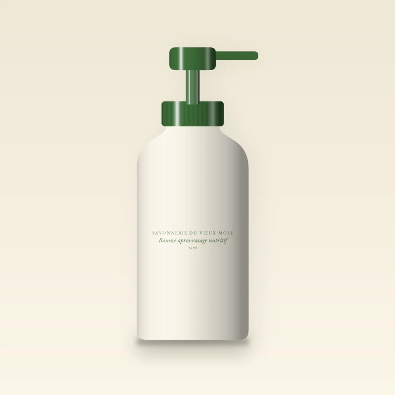Baume après-rasage nutritif au squalane végétal – Savonnerie du Vieux Môle, flacon-pompe 75 ml